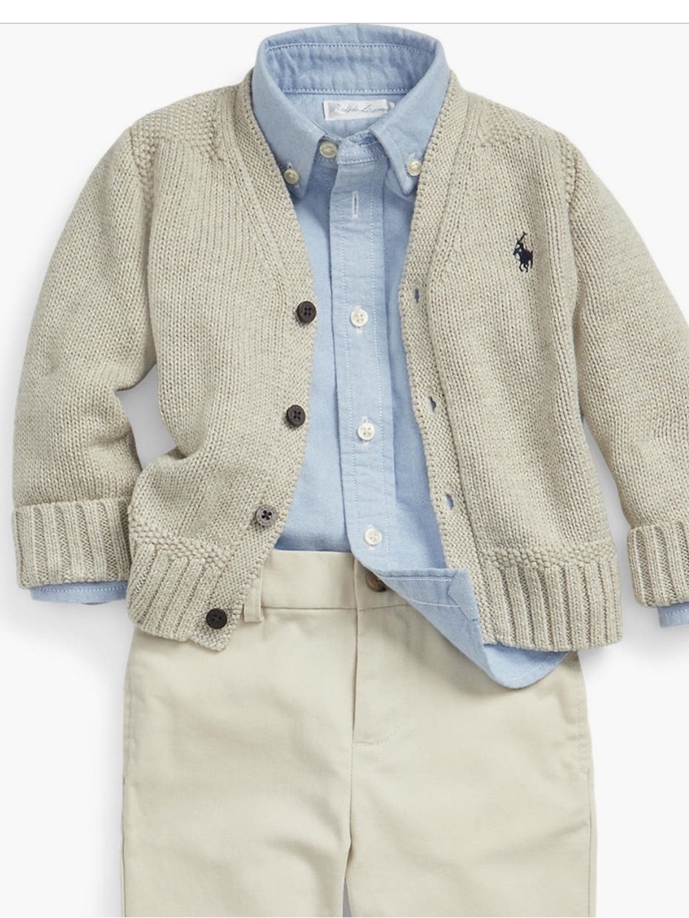 Ralph Lauren Kids Grey Knit Cardigan with Navy Pony